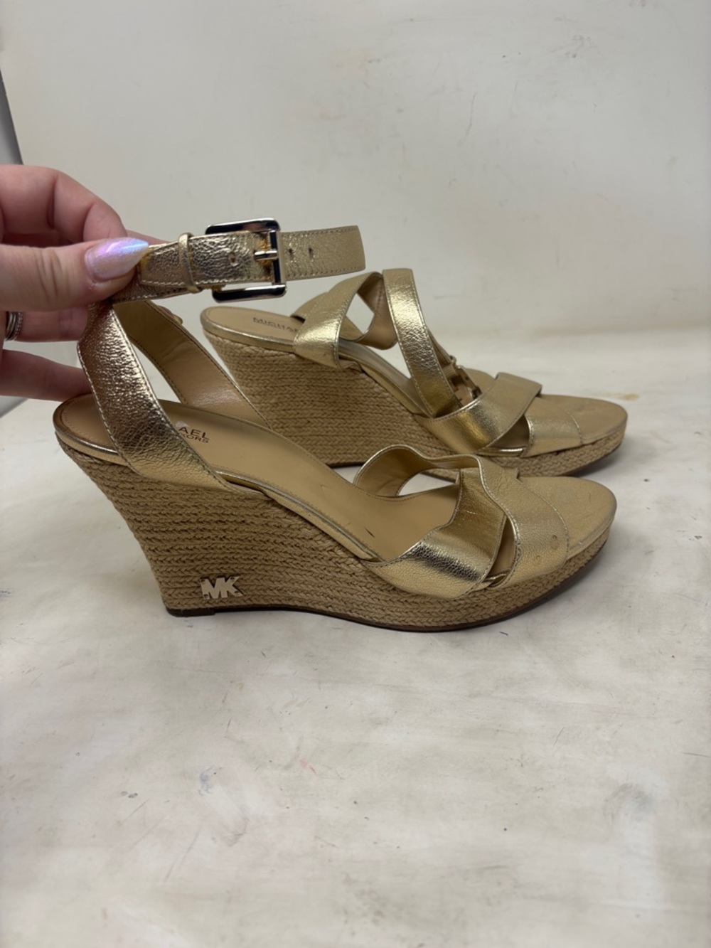 Michael Kors Metallic Gold Wedge Sandals with Espadrille Heel
